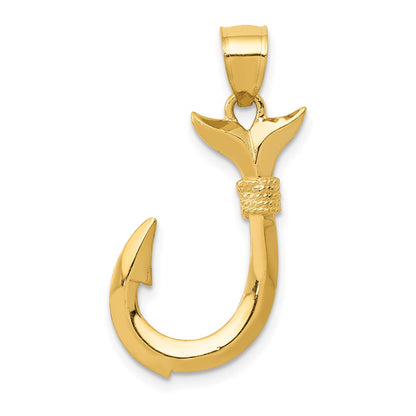 14k Yellow Gold 3D Whale Tail Hook Pendant