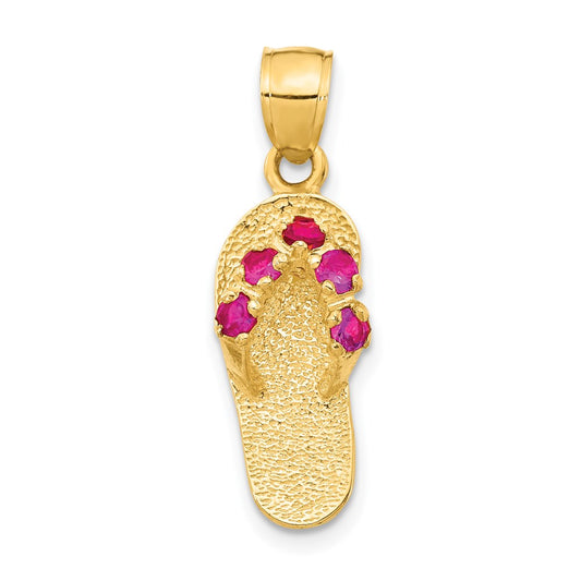 14k Yellow Gold  3D January/CZ Birthstone Flip Flop Pendant