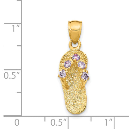 14k Yellow Gold  3D February/CZ Birthstone Flip Flop Pendant