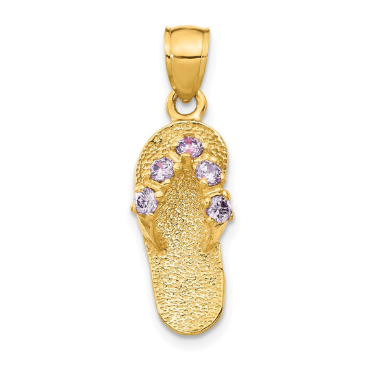 14k Yellow Gold  3D February/CZ Birthstone Flip Flop Pendant