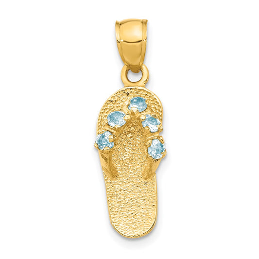 14k Yellow Gold  3D March/CZ Birthstone Flip Flop Pendant