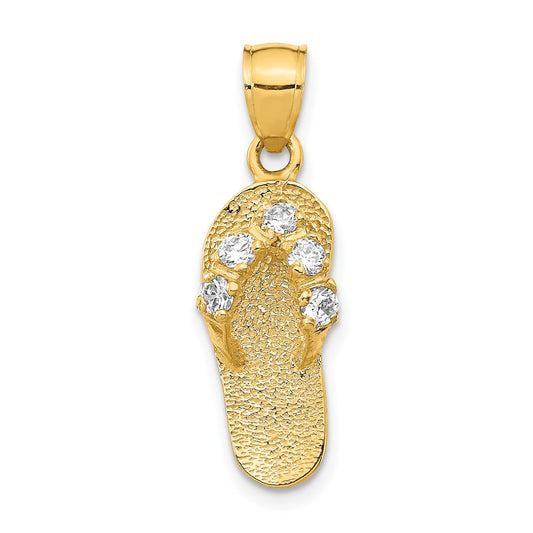 14k Yellow Gold  3D April/CZ Birthstone Flip Flop Pendant