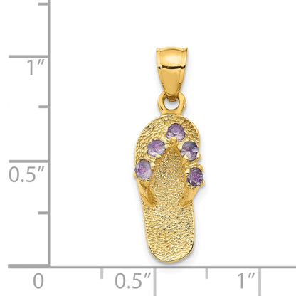 14k Yellow Gold  3D June/CZ Birthstone Flip Flop Pendant