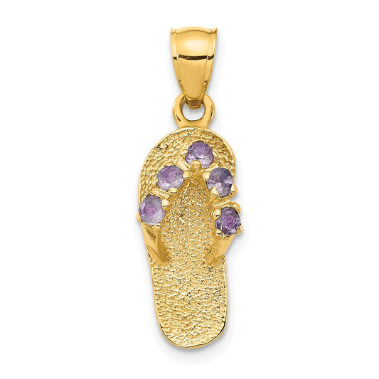 14k Yellow Gold  3D June/CZ Birthstone Flip Flop Pendant