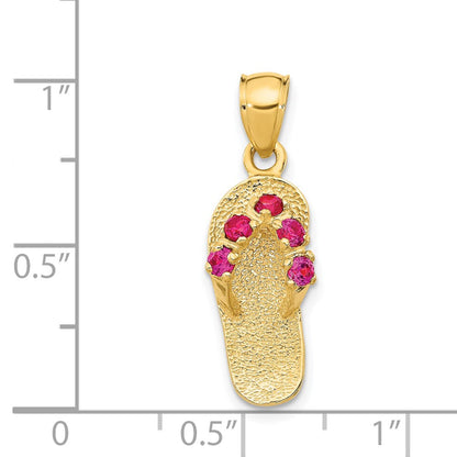 14k Yellow Gold  3D July/CZ Birthstone Flip Flop Pendant