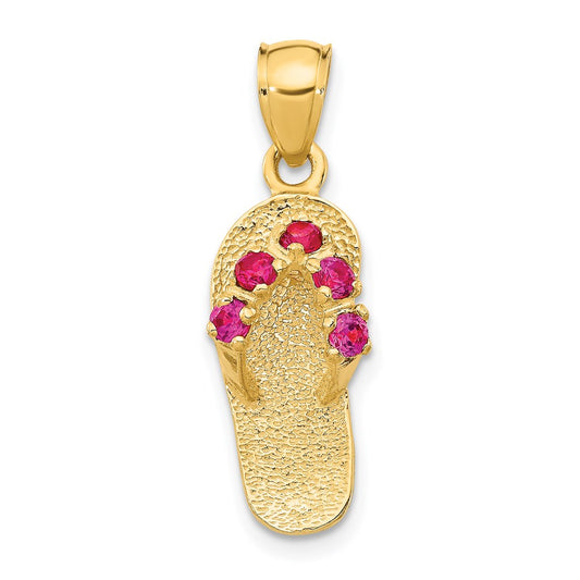 14k Yellow Gold  3D July/CZ Birthstone Flip Flop Pendant