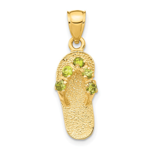 14k Yellow Gold  3D August/CZ Birthstone Flip Flop Pendant