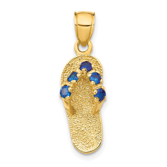 14k Yellow Gold  3D September/CZ Birthstone Flip Flop Pendant