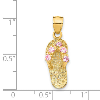14k Yellow Gold  3D October/CZ Birthstone Flip Flop Pendant