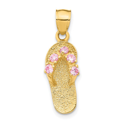 14k Yellow Gold  3D October/CZ Birthstone Flip Flop Pendant