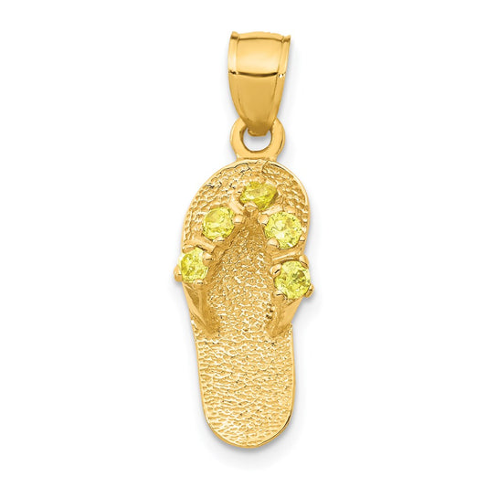 14k Yellow Gold  3D November/CZ Birthstone Flip Flop Pendant