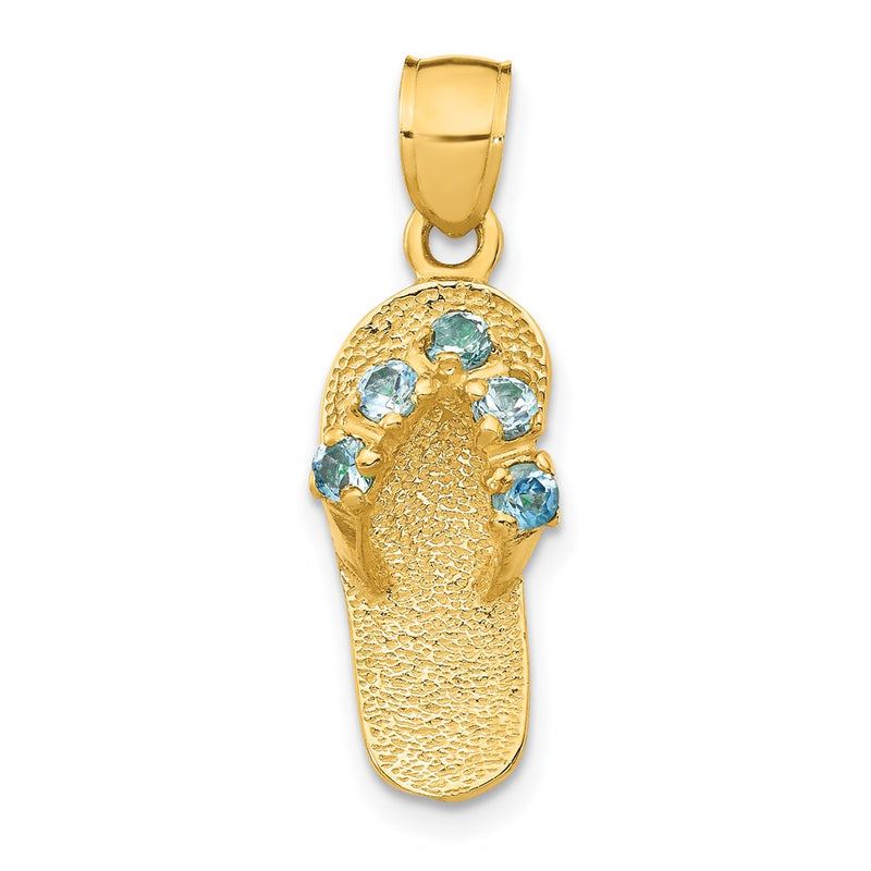 14k Yellow Gold  3D December/CZ Birthstone Flip Flop Pendant