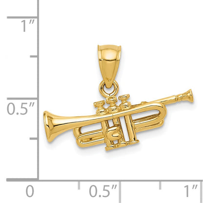 14k Yellow Gold 3D Trumpet Pendant