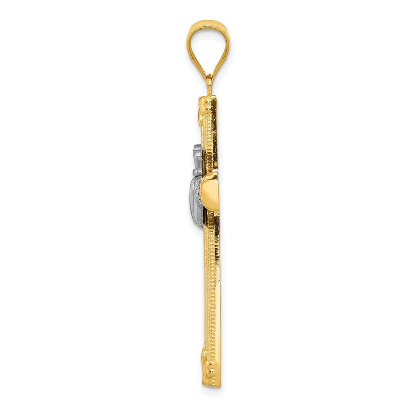 14k Two-tone Gold Claddagh Cross Pendant