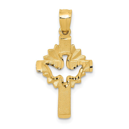 14k Yellow Gold Dove Cross Charm