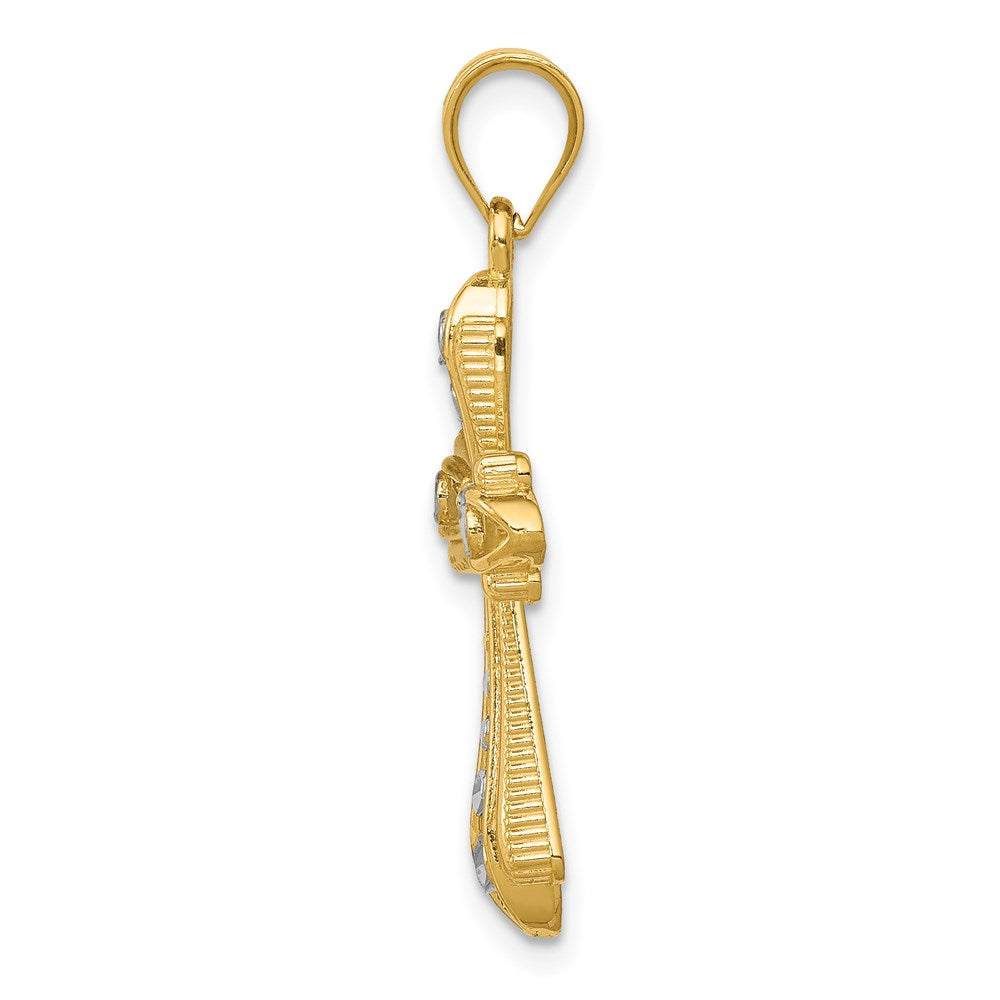 14k Yellow & Rhodium Gold w/Rhodium Diamond Cut Cross Charm
