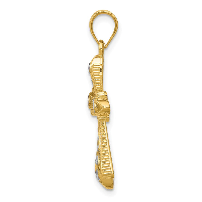 14k Yellow & Rhodium Gold w/Rhodium Diamond Cut Cross Charm