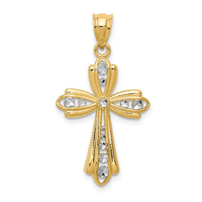 14k Yellow & Rhodium Gold w/Rhodium Diamond Cut Cross Charm