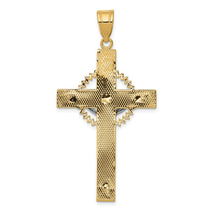 14k Two-tone Gold Diamond-cut Crucifix Pendant