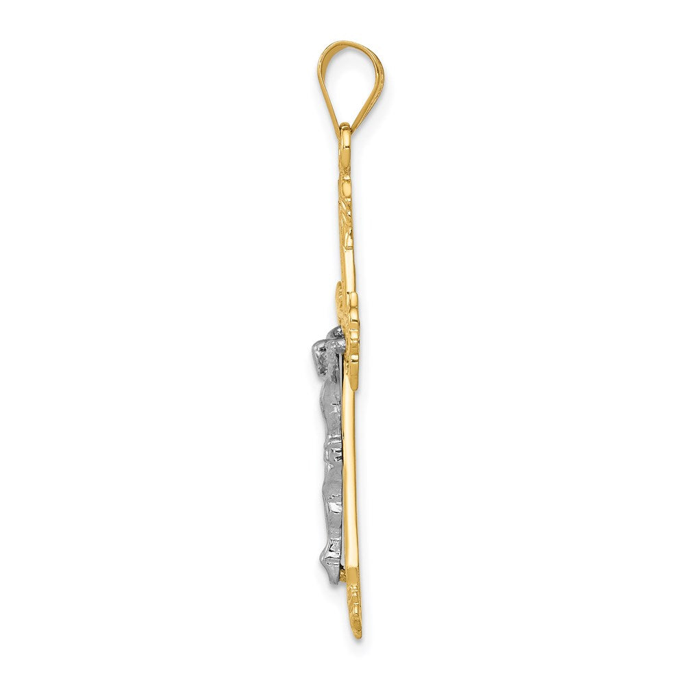 14k Two-tone Gold Diamond-cut Crucifix Pendant