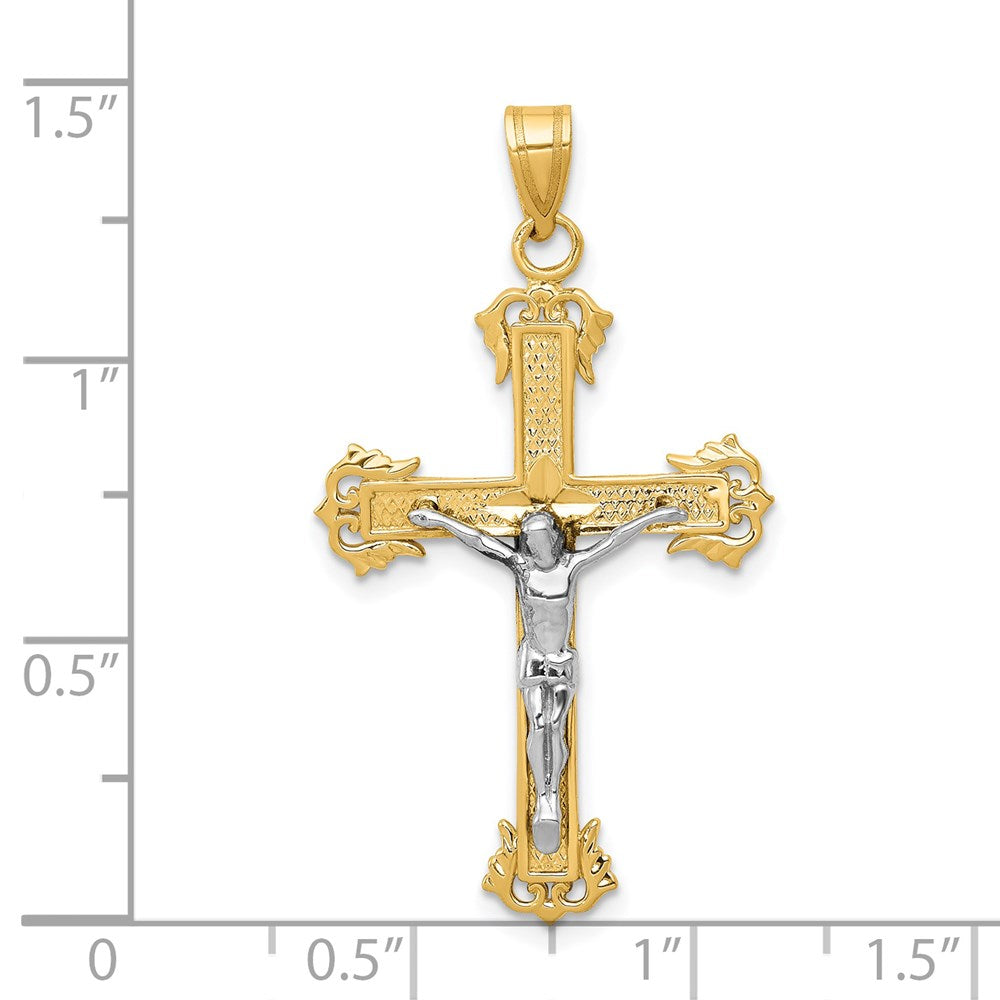 14k Two-tone Gold Diamond-cut Crucifix Pendant
