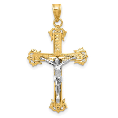 14k Two-tone Gold Diamond-cut Crucifix Pendant