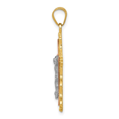 14k Tri-Color Gold Diamond-cut Crucifix Pendant