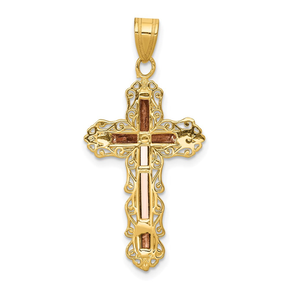 14k Tri-Color Gold Diamond-cut Crucifix Pendant