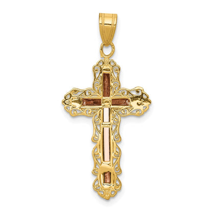 14k Tri-Color Gold Diamond-cut Crucifix Pendant
