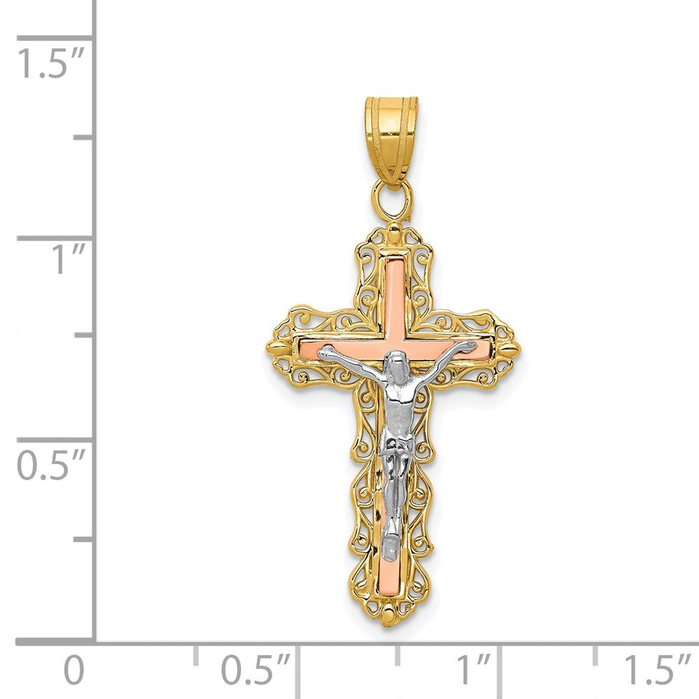 14k Tri-Color Gold Diamond-cut Crucifix Pendant