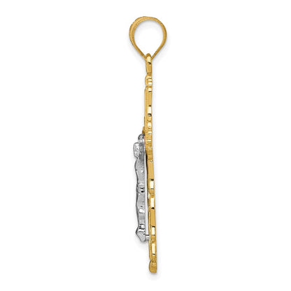 14k Tri-Color Gold Diamond-cut Crucifix Pendant