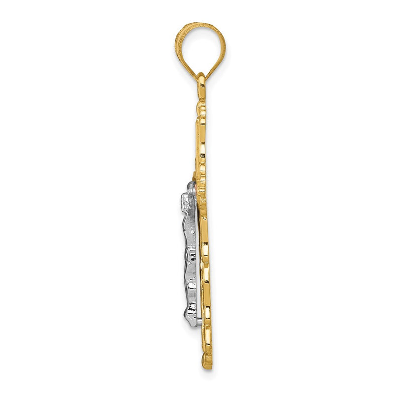 14k Tri-Color Gold Diamond-cut Crucifix Pendant