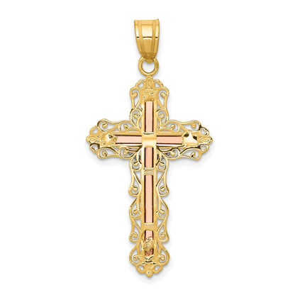 14k Tri-Color Gold Diamond-cut Crucifix Pendant