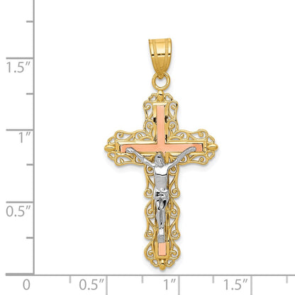 14k Tri-Color Gold Diamond-cut Crucifix Pendant