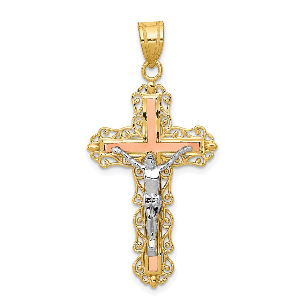 14k Tri-Color Gold Diamond-cut Crucifix Pendant