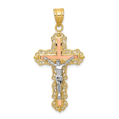 14k Tri-Color Gold Diamond-cut Crucifix Pendant