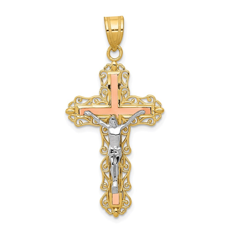 14k Tri-Color Gold Diamond-cut Crucifix Pendant
