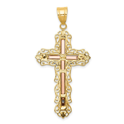 14k Tri-Color Gold Diamond-cut Crucifix Pendant