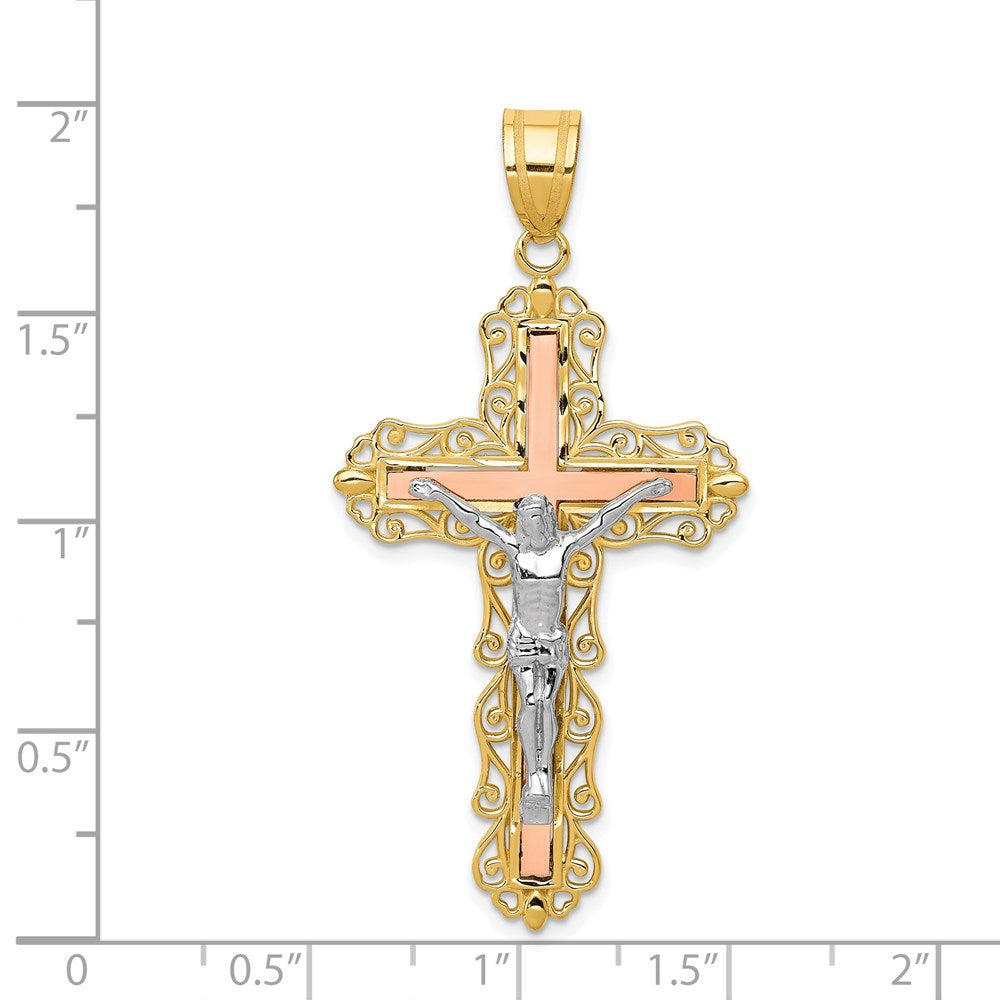 14k Tri-Color Gold Diamond-cut Crucifix Pendant
