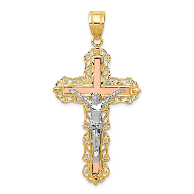 14k Tri-Color Gold Diamond-cut Crucifix Pendant