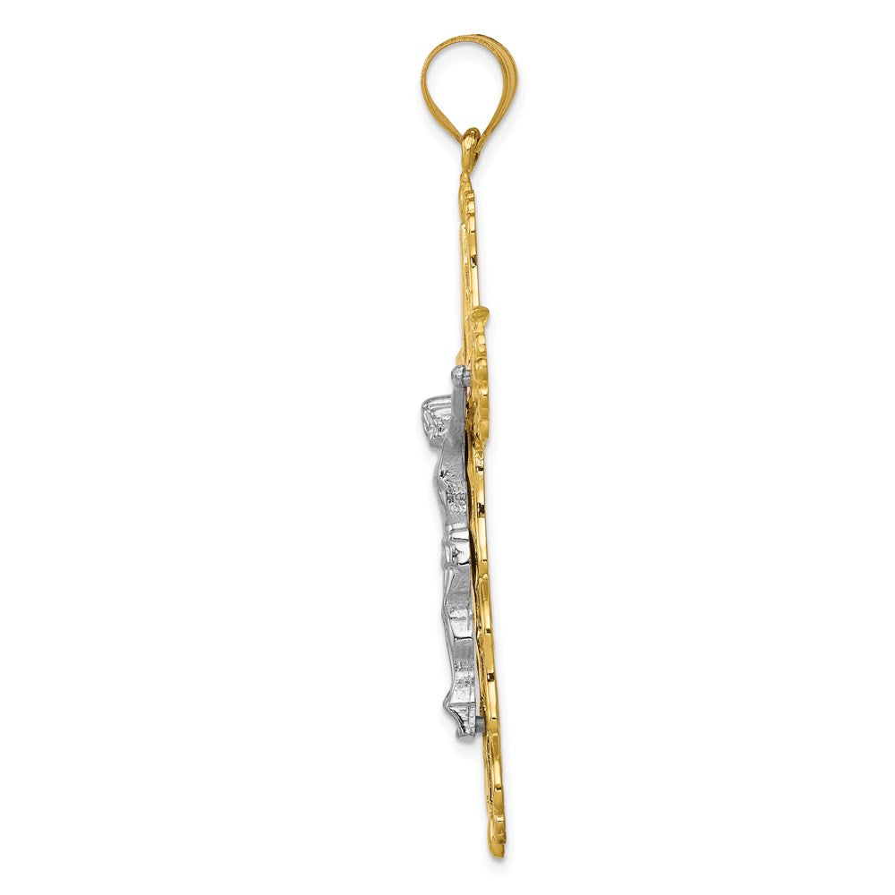 14k Tri-Color Gold Diamond-cut Crucifix Pendant