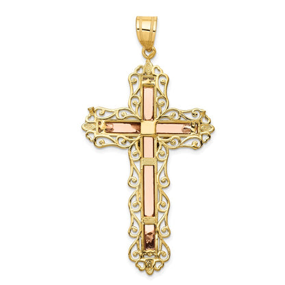 14k Tri-Color Gold Diamond-cut Crucifix Pendant