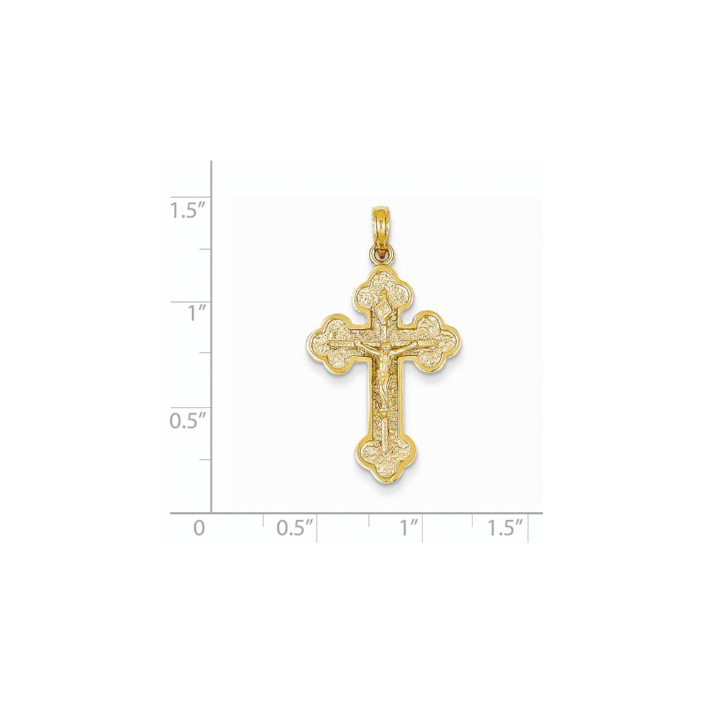 14k Yellow Gold INRI Budded Crucifix Pendant