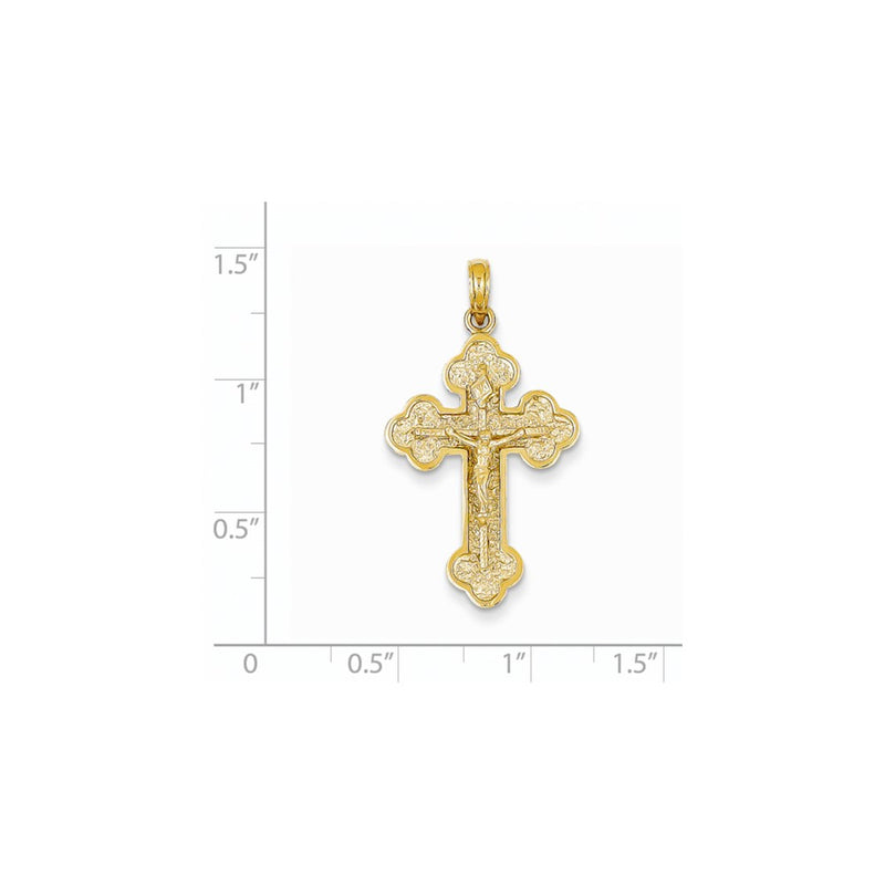 14k Yellow Gold INRI Budded Crucifix Pendant