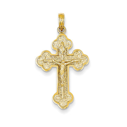 14k Yellow Gold INRI Budded Crucifix Pendant