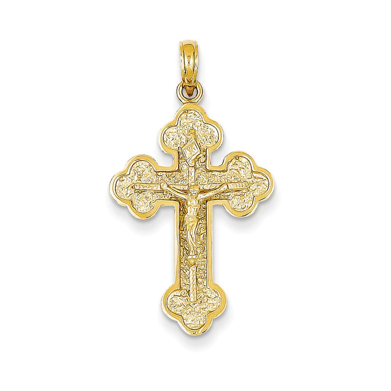 14k Yellow Gold INRI Budded Crucifix Pendant