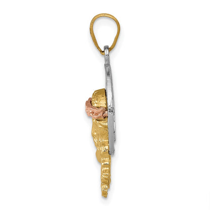 14k Tri-Color Gold Diamond-cut Christ Charm