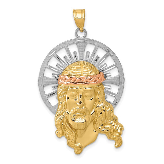 14k Tri-Color Gold Diamond-cut Christ Pendant