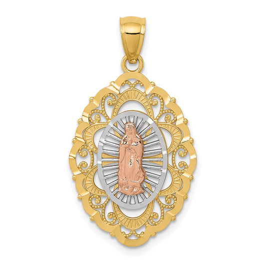 14k Tri-Color Gold Our Lady of Guadalupe Pendant