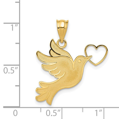 14k Yellow Gold Dove w/Heart Pendant